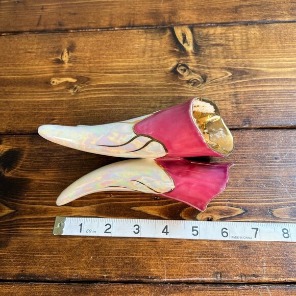 Vintage MCM Vase Pink Fuchsia Gold Lusterware Tricorn Mid Century Modern - Picture 8 of 11